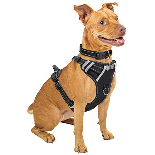 Winsee dog harness no pull, pet harnesses with dog collar, adjustable reflective oxford outdoor vest, front/back leash clips for small, medium, large, extra large dogs, easy control handle for walking