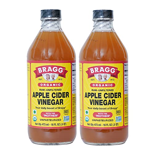 Bragg organic apple cider vinegar with the mother usda certified organic raw, unfiltered all natural ingredients, 16 ounce, 2 pack